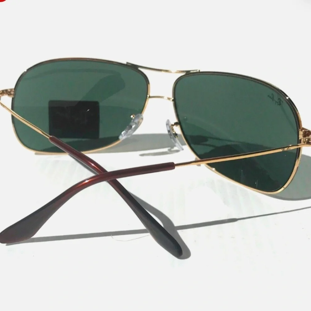 Ray-Ban Gold Metal Aviator Sunglasses with Dark Green Lenses